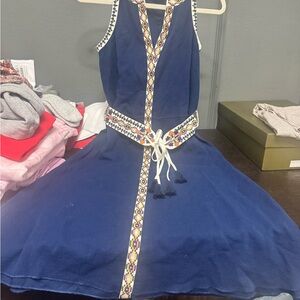 Tory Burch Navy Dress with Colorful Embroidery